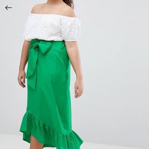 ASOS DESIGN Curve Cotton MIDI Skirt with Tie Belt and Ruffle Hem! 💚💚💚